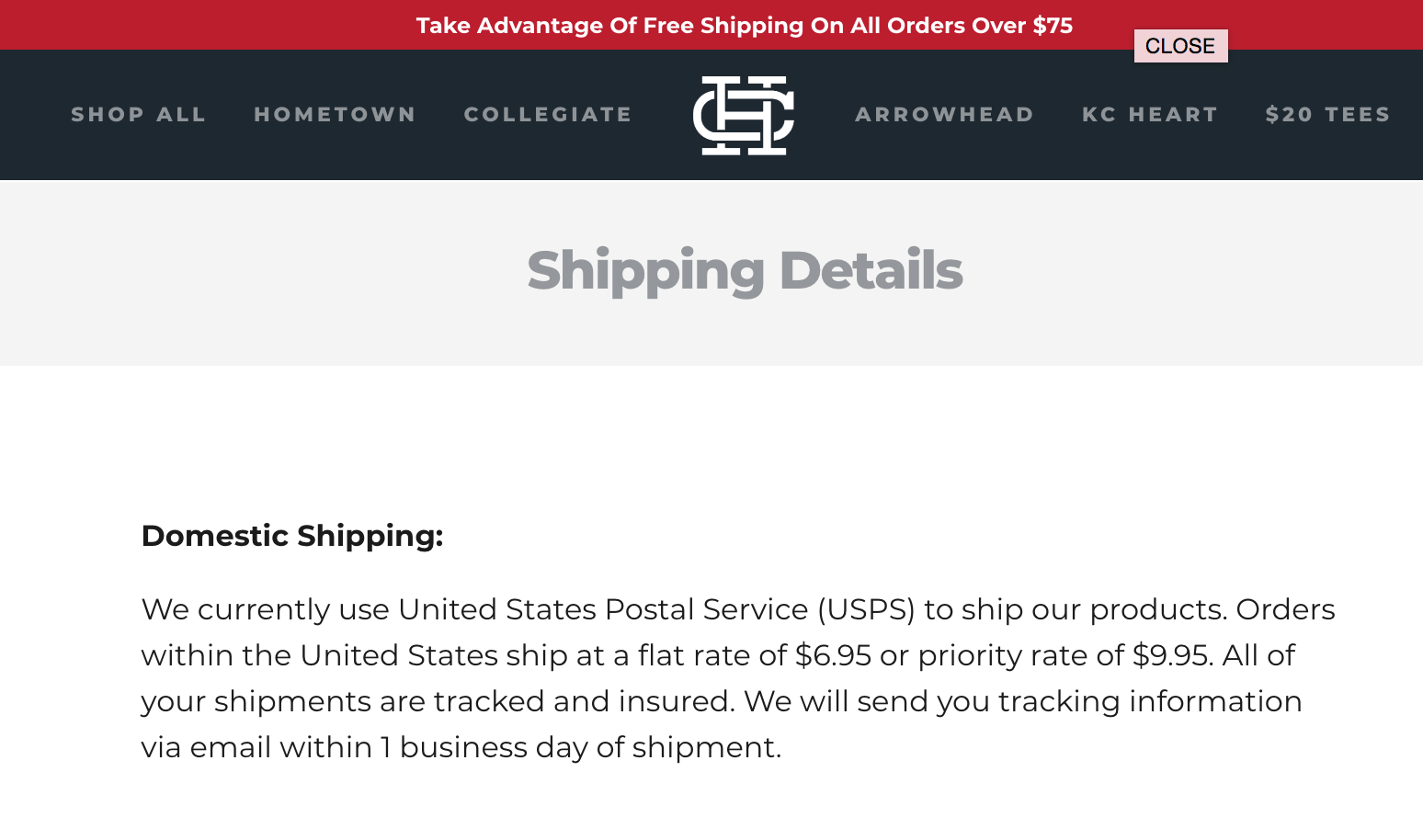 Charlie Hustle Shipping Detail Page
