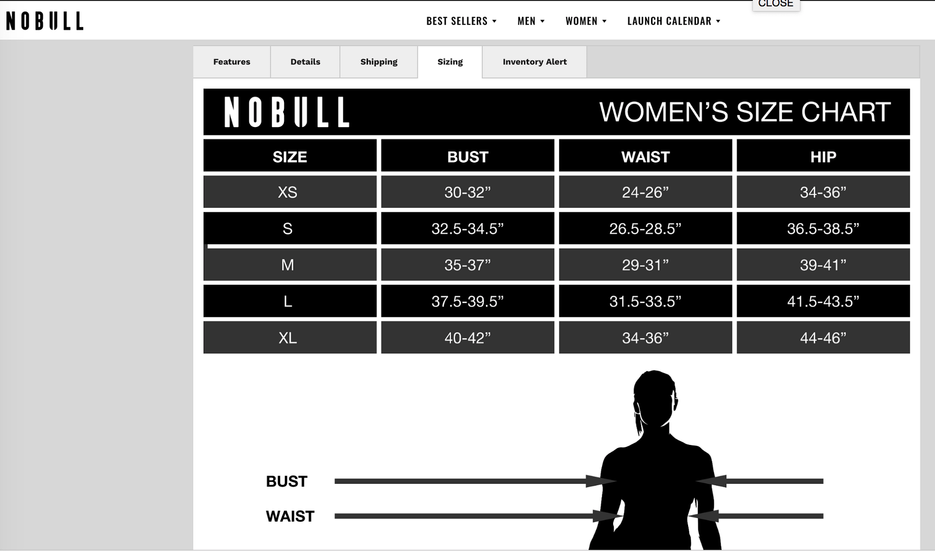 NoBull Size Chart